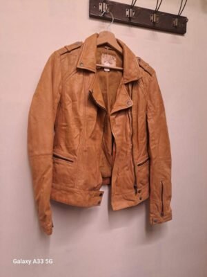 vintage leather camel brown moto style jacket