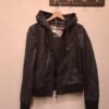 vintage black leather jacket with hoodie