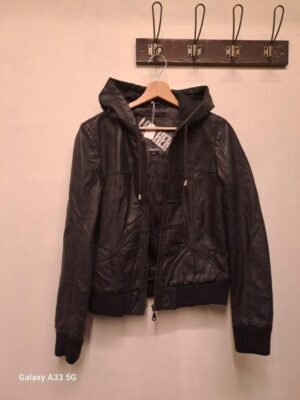 vintage black leather jacket with hoodie