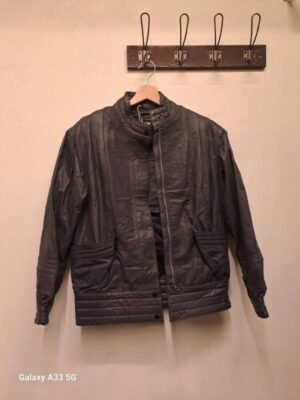 vintage off-black moto style leather jacket