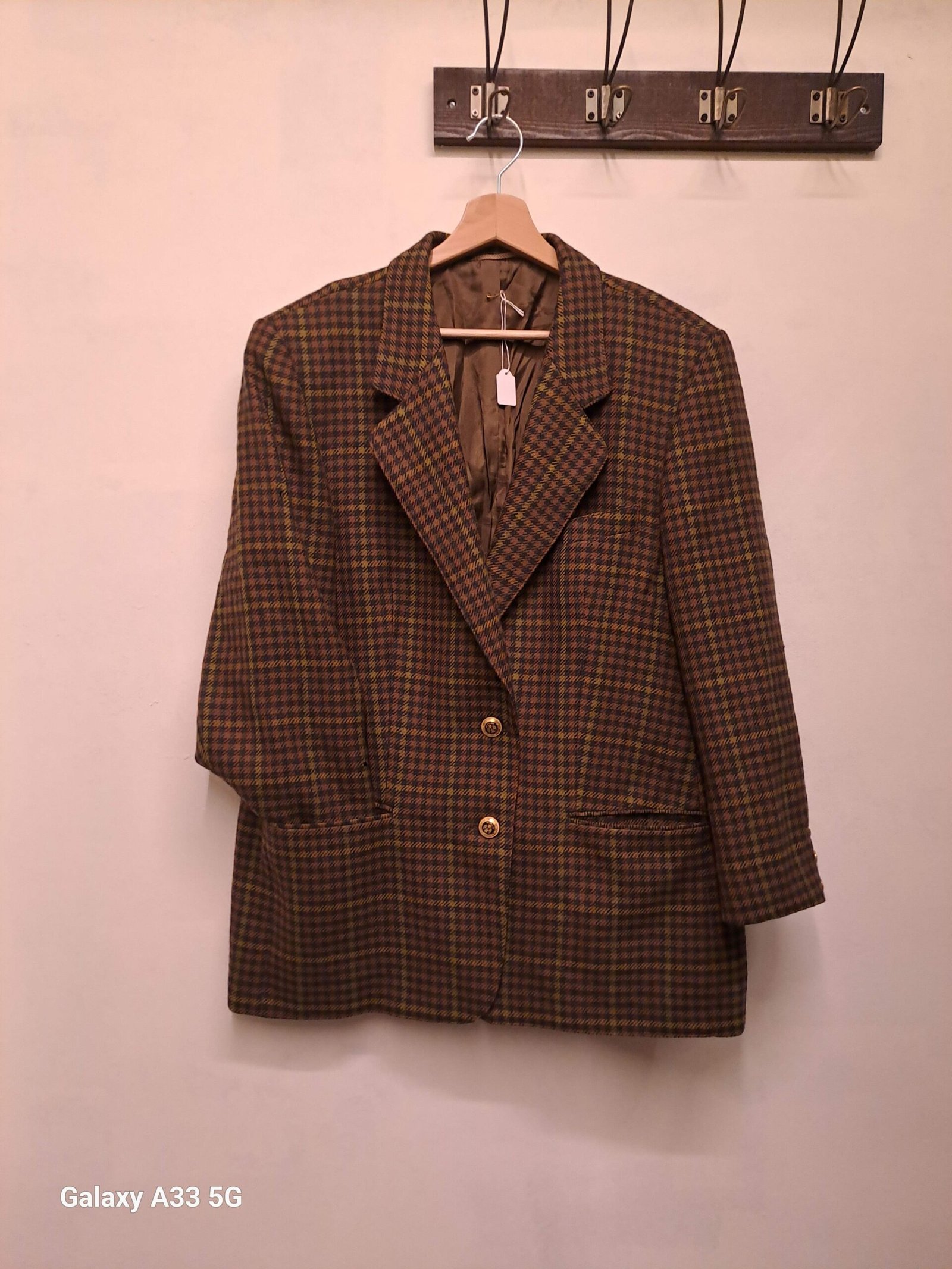 vintage olive green wool mix herringbone blazer - Image 4