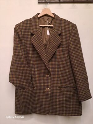 vintage pure wool olive & brown checked blazer