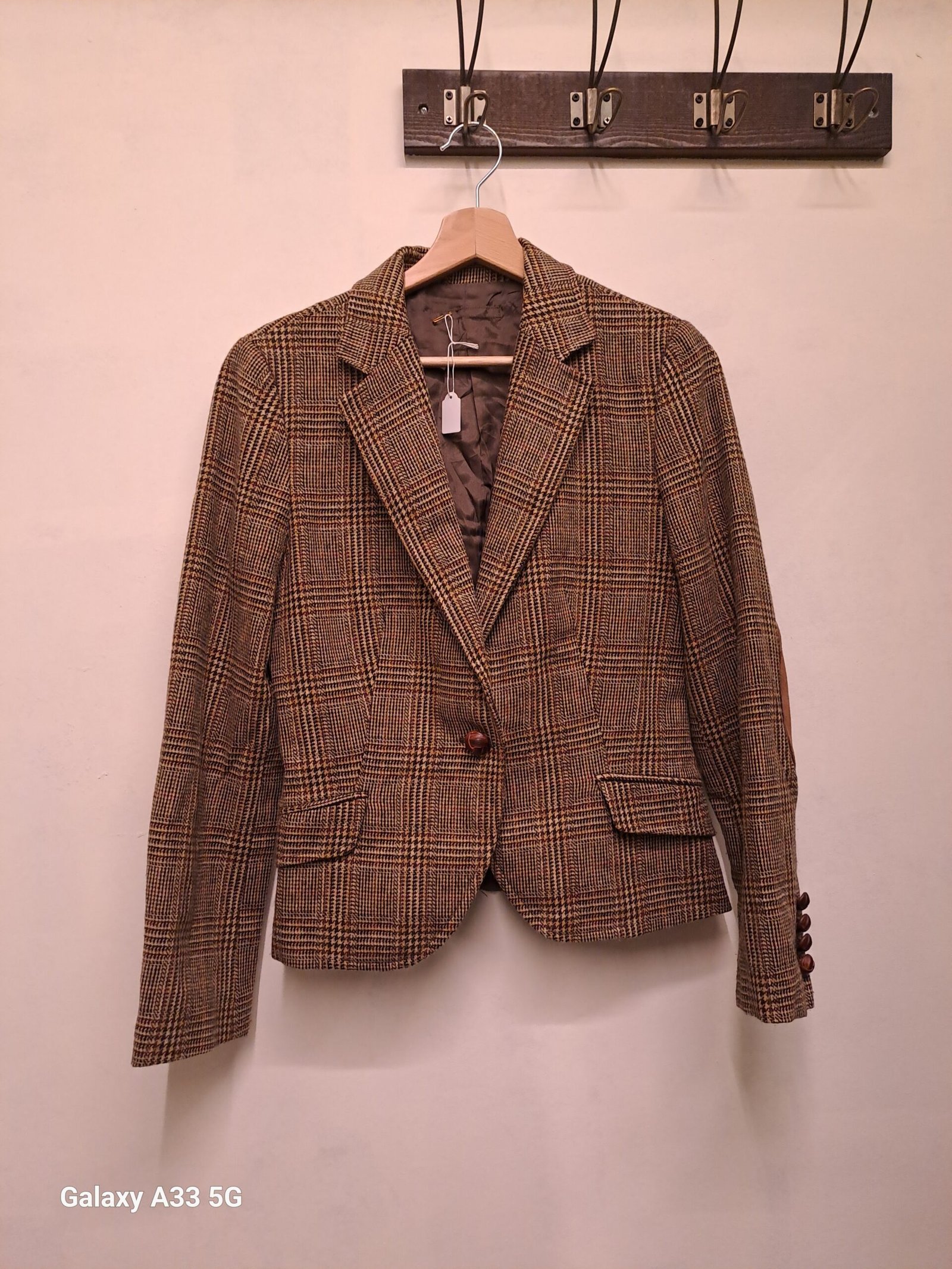 vintage brown plaid blazer with elbow patches - Image 2