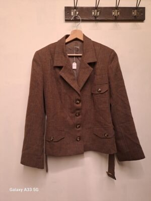 vintage brown herringbone blazer with belt