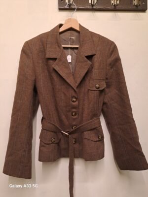 Alternative view of vintage brown herringbone blazer with belt