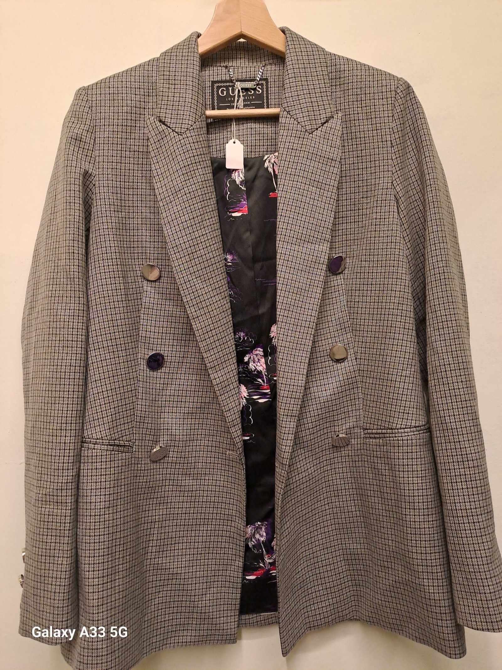 vintage Guess shimmery grey check pattern blazer - Image 2