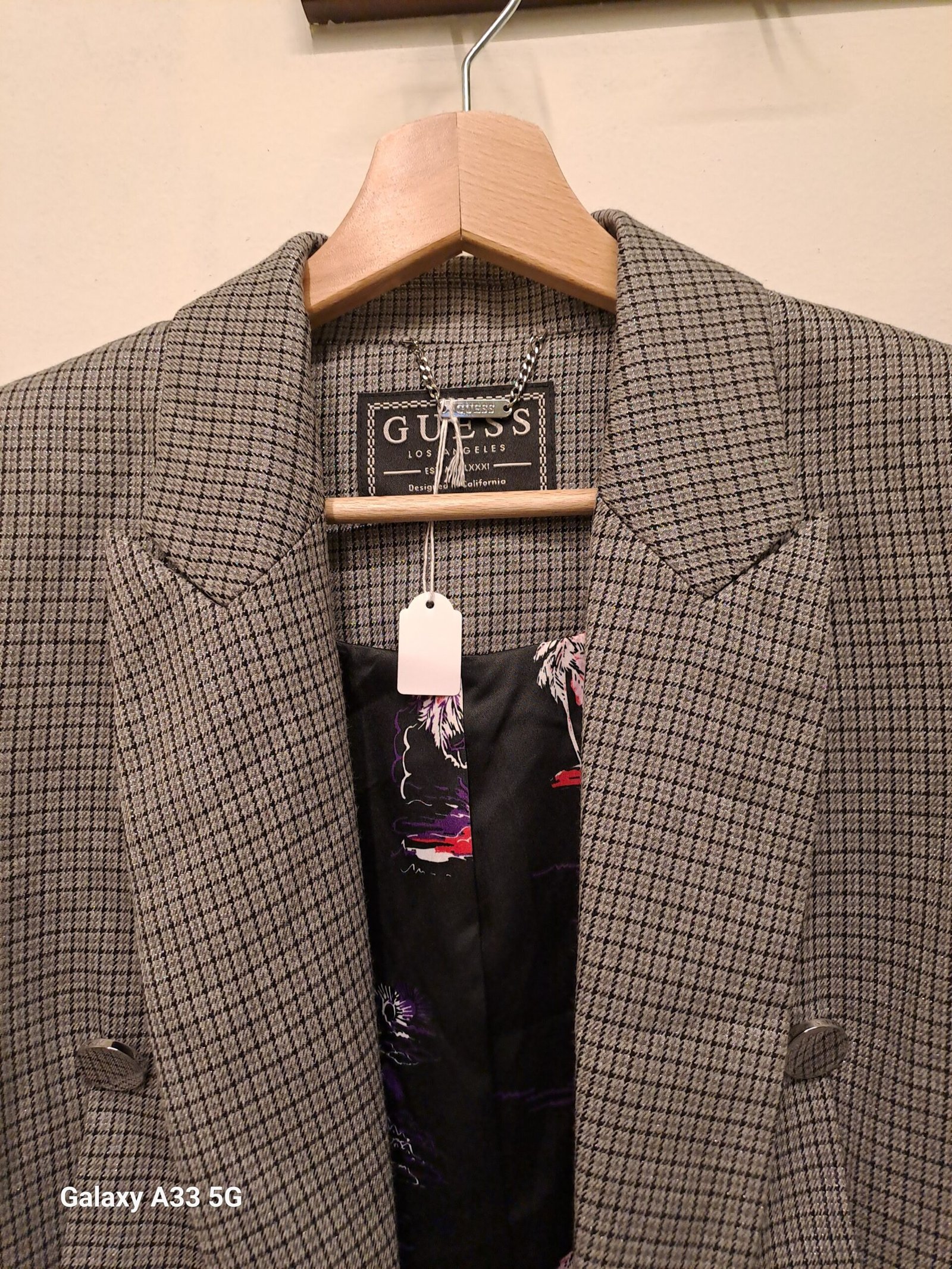 vintage Guess shimmery grey check pattern blazer - Image 3