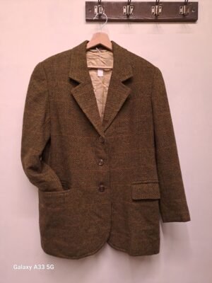 vintage olive green wool mix herringbone blazer