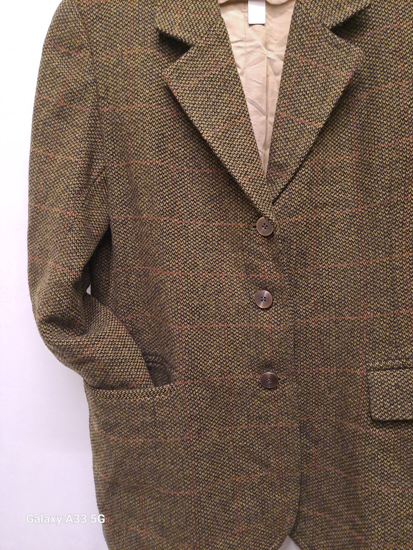 vintage olive green wool mix herringbone blazer - Image 3
