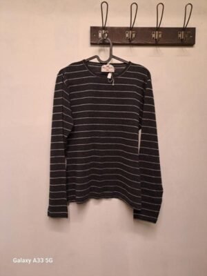 vintage grey knitted sweater with metallic stripes