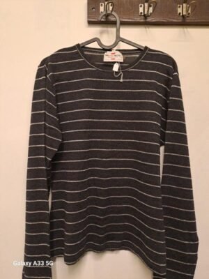 vintage grey knitted sweater with metallic stripes