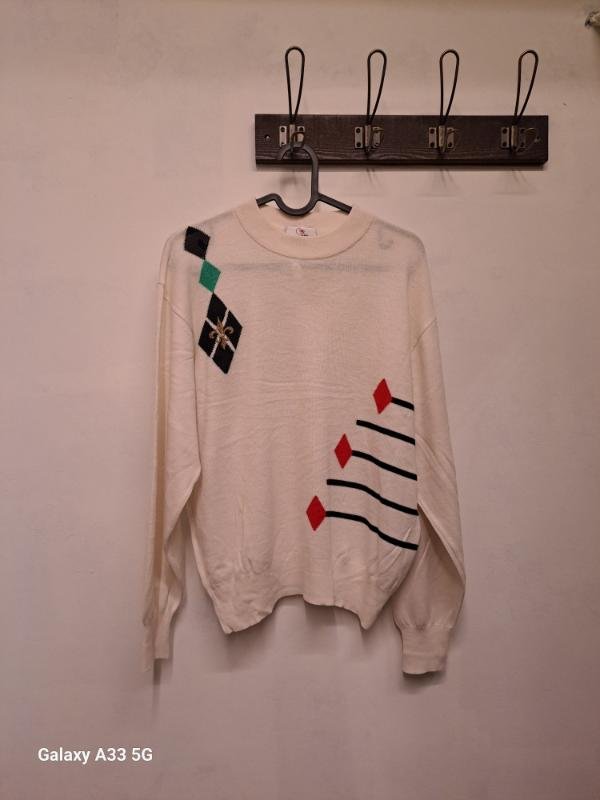 vintage patterned cream knitted sweater