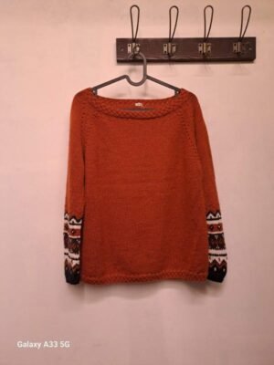 vintage hand knitted cinammon jacquard wool sweater
