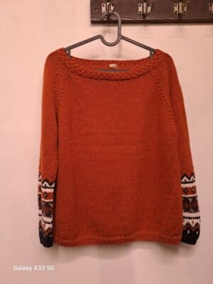 vintage hand knitted cinammon jacquard wool sweater