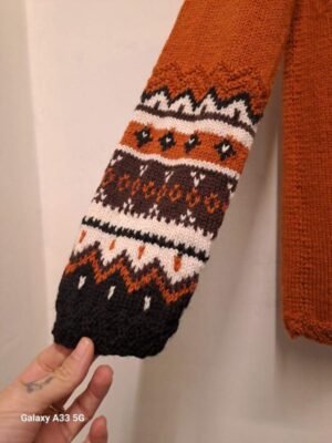 vintage hand knitted cinammon jacquard wool sweater
