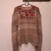 vintage beige hand knitted wool sweater with floral embroidery