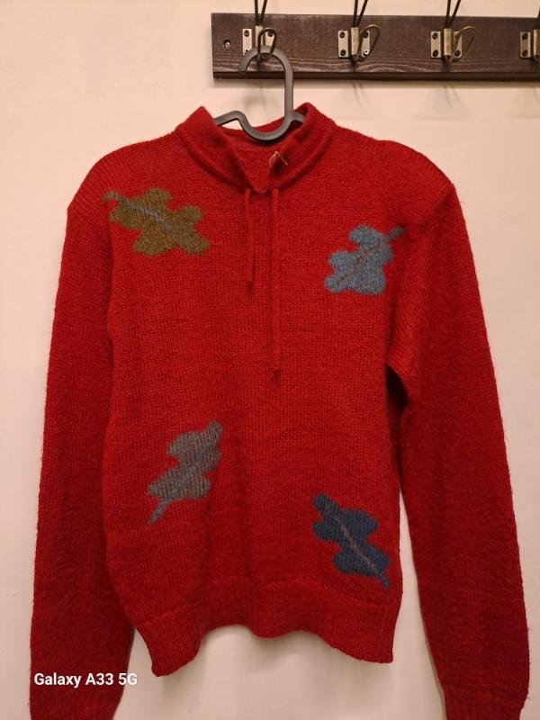 vintage hand knitted wool red sweater - Image 2