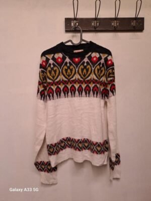 vintage patterned cream knitted sweater