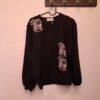 vintage black knitted sweater with metalic squirls and pleated sleeves