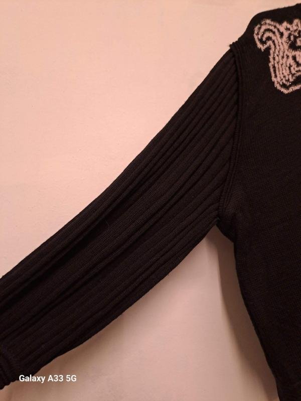 vintage black knitted sweater with metalic squirls and pleated sleeves - Image 3