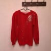 vintage red knitted sweater with straa and puff sleeves