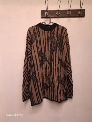 vintage stripped knitted sweater with leaves and butterflies