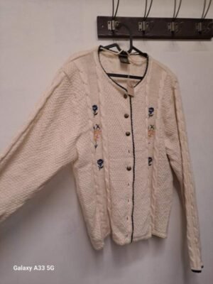 vintage tyrolean cream knitted cardigan with floral embroidery