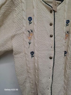 vintage tyrolean cream knitted cardigan with floral embroidery