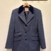 vintage grey blue wool blazer with velvet details