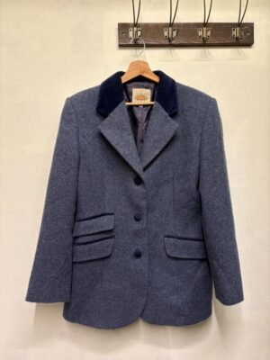 vintage grey blue wool blazer with velvet details