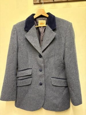 Alternative view of vintage grey blue wool blazer with velvet details