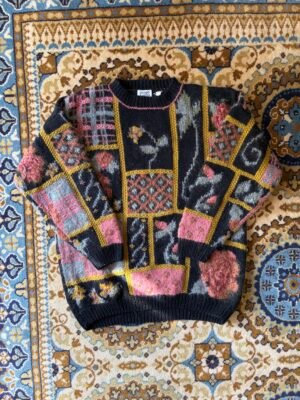 Alternative view of vintage wool hand knitted floral sweater