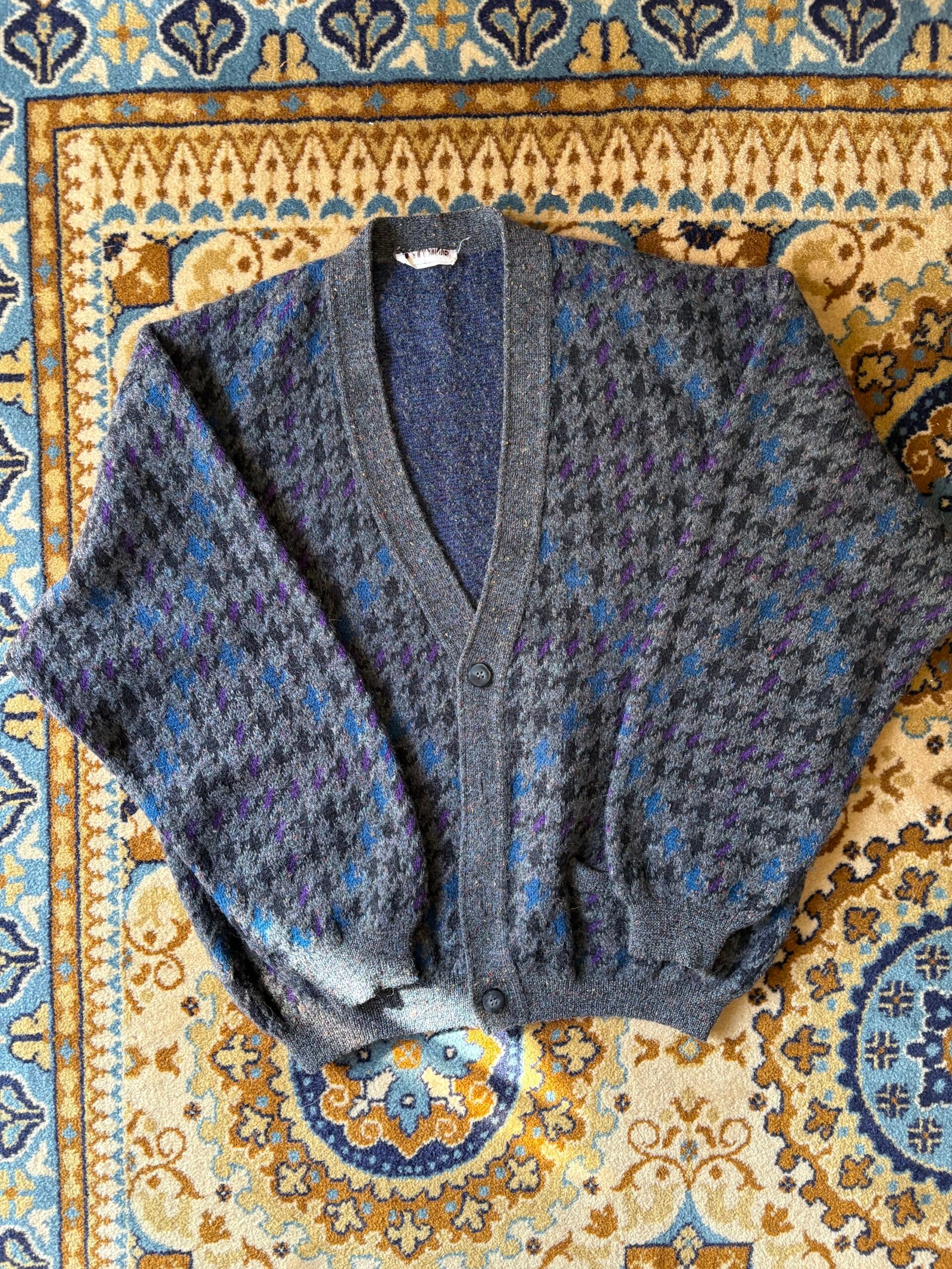 vintage unisex wool & alpaca knitted pied de coq granpa's cardigan - Image 3