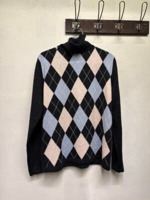 vintage geometric patterned wool mix knitted sweater with high neck