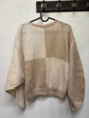 Alternative view of vintage cream & beige wool hand knitted sweater