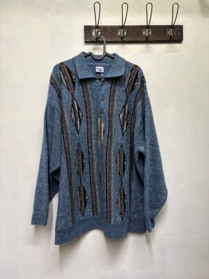 vintage granpa's light blue geometric patterned knitted sweater