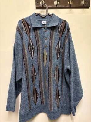 Alternative view of vintage granpa's light blue geometric patterned  knitted sweater