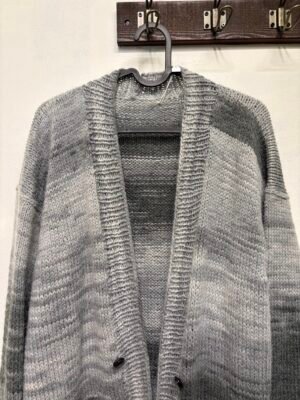 Alternative view of vintage wool hand knitted cardigan in grey tones
