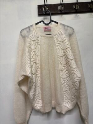 vintage romantic cream knitted sweater with lace and sequin details