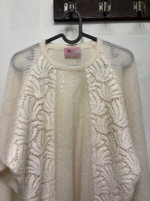 Alternative view of vintage romantic mohair cream knitted sweater with lace and sequin details