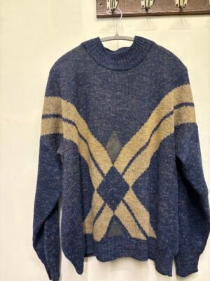 Alternative view of vintage unisex blue grey knitted geometric patterned granpa's sweater