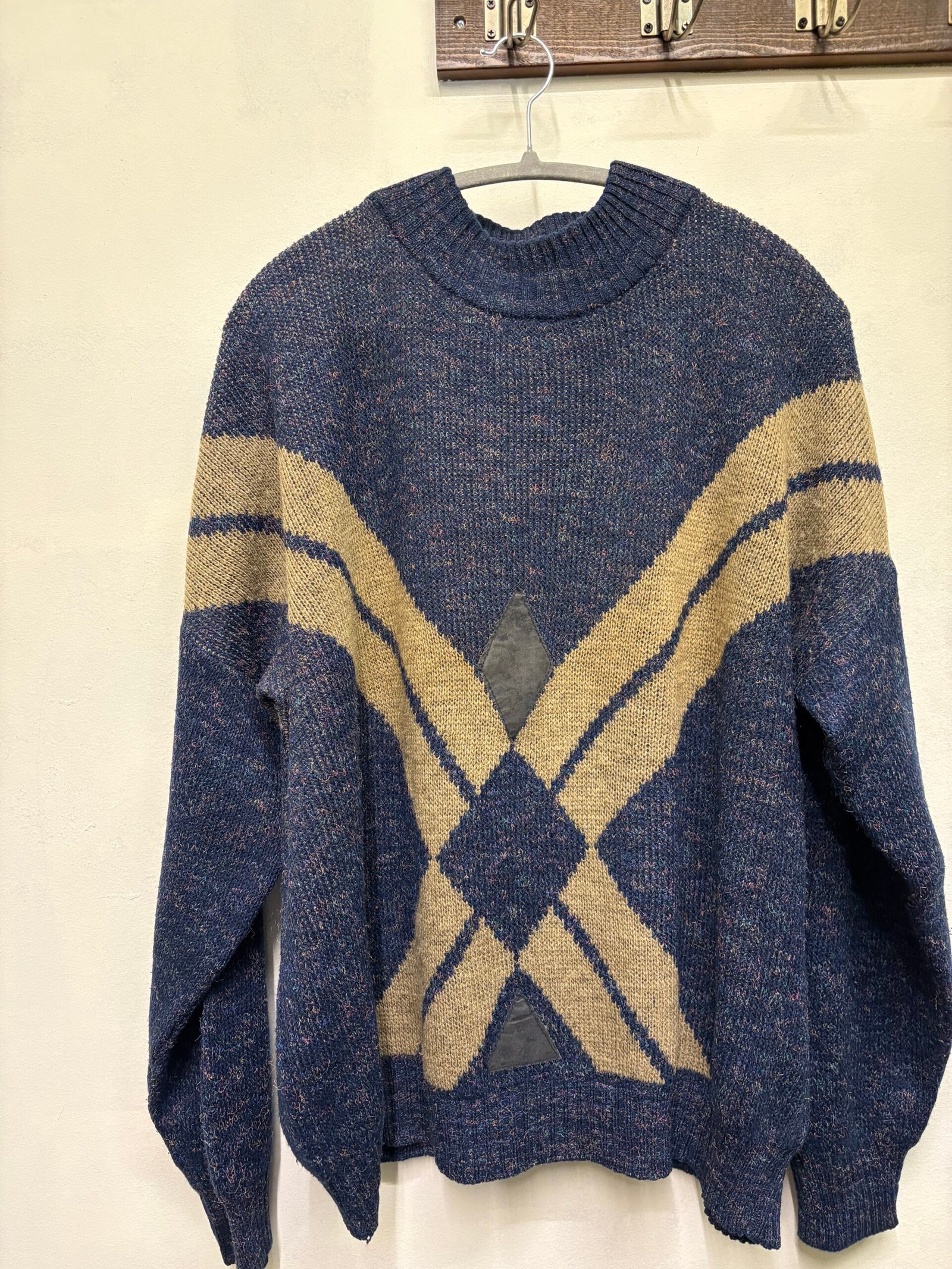 vintage unisex blue grey knitted geometric patterned granpa's sweater - Image 2