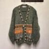vintage knitted granpa's cardigan (khaki, orange)