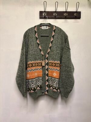 vintage knitted granpa's cardigan (khaki, orange)