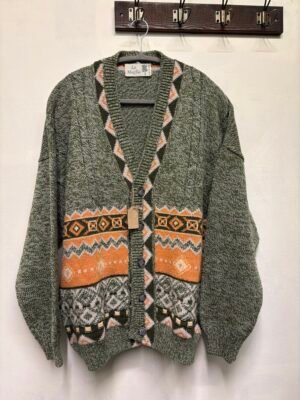 Alternative view of vintage unisex knitted granpa's cardigan (khaki, orange)