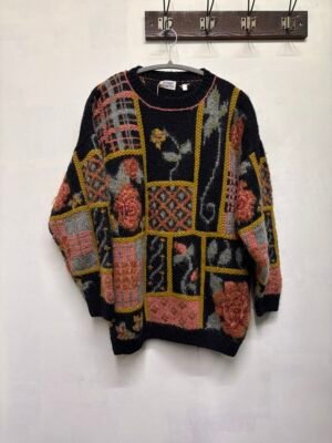 vintage wool hand knitted floral sweater