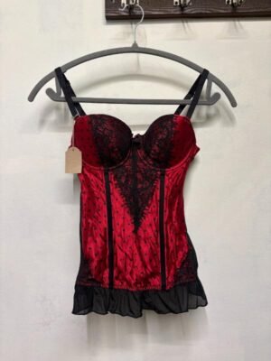 vintage red & black polka dot and lace lingerie corset