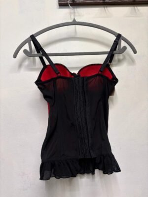 Alternative view of vintage red & black polka dot  and lace lingerie corset