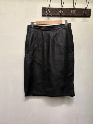 vintage black leather midi skirt