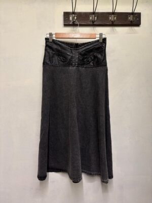 vintage grey black denim skirt, A line with faux leather basque